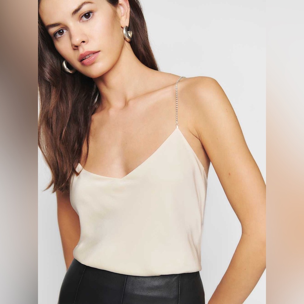 NWOT Reformation Indigo Silk Top Fior Di Latte